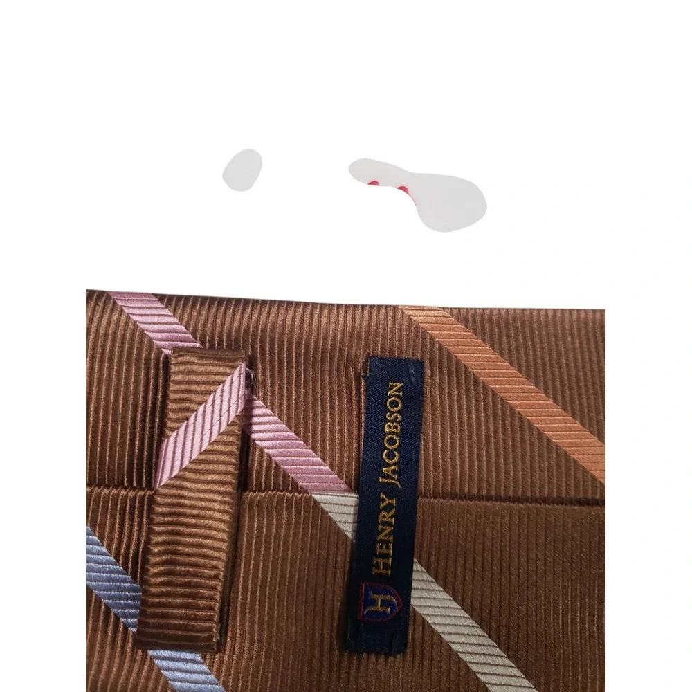Henry Jacobson REPP Mens Tie Necktie‎ Designer Luxury Handmade Brown Stripes